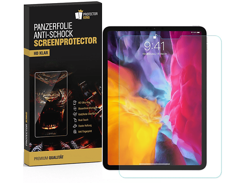 PROTECTORKING 3x Displayschutz ANTI-SHOCK KLAR Pro Apple (2018/2020/2021/2022)) 11 10.9 Displayschutzfolie(für HD iPad