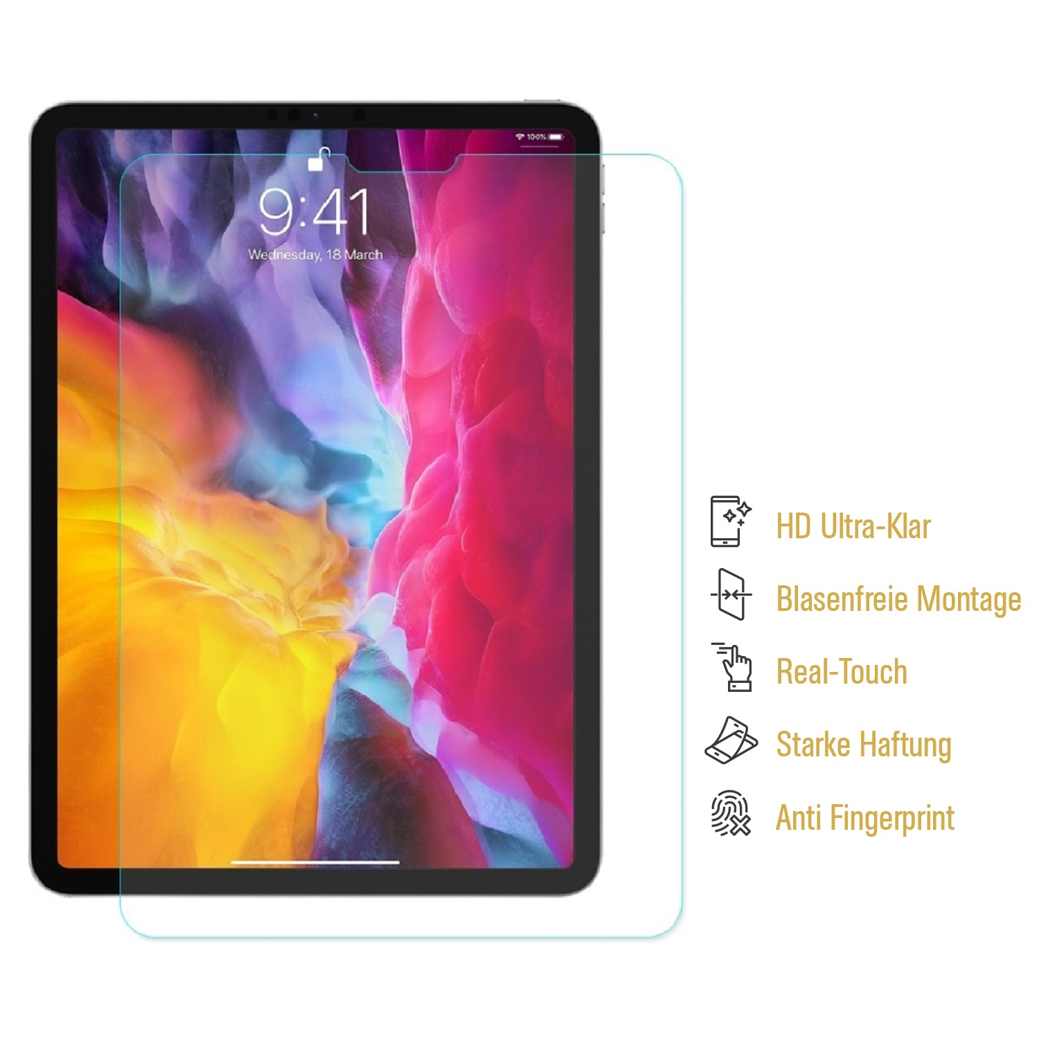 Schutzfolie iPad KLAR Pro 2x 2020 2019 12.9 2018 PROTECTORKING Displayschutzfolie Apple 2022) Displayschutzfolie(für HD