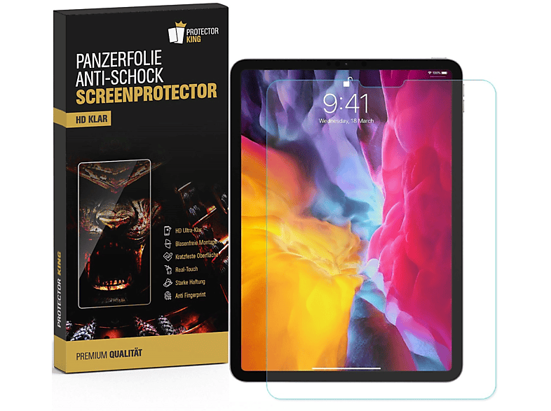 PROTECTORKING 2x HD 12.9 KLAR Pro Panzerfolie iPad Schutzfolie (2018-2019-2020-2021-2022)) Apple Displayschutzfolie(für ANTI-SHOCK