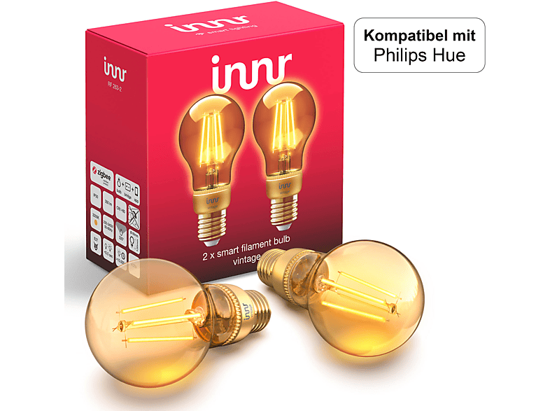 INNR Zigbee Vintage Filament Bulb, Kompatibel mit Philips Hue & Alexa, Smart LED, 2-pack RF 263-2 LED Lampe 2200K
