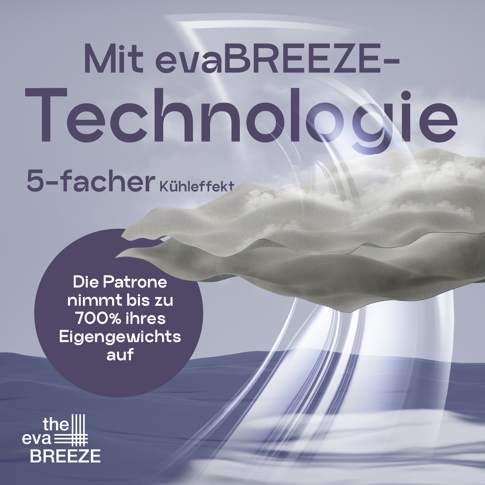 Abstraktes Bild mit grauer Wolke und Text über die evaBREEZE-Technologie.
