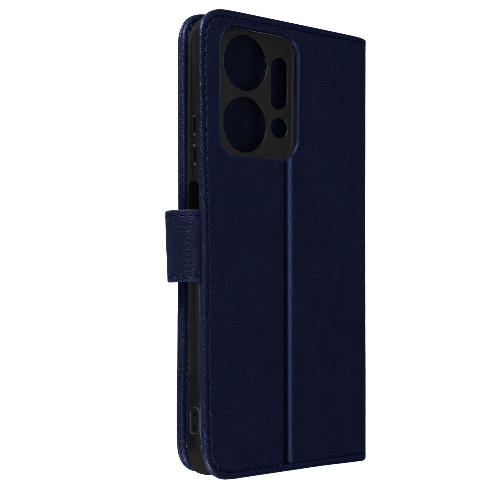 Blaue Telefonhülle, geschlossen, mit Magnetverschluss.