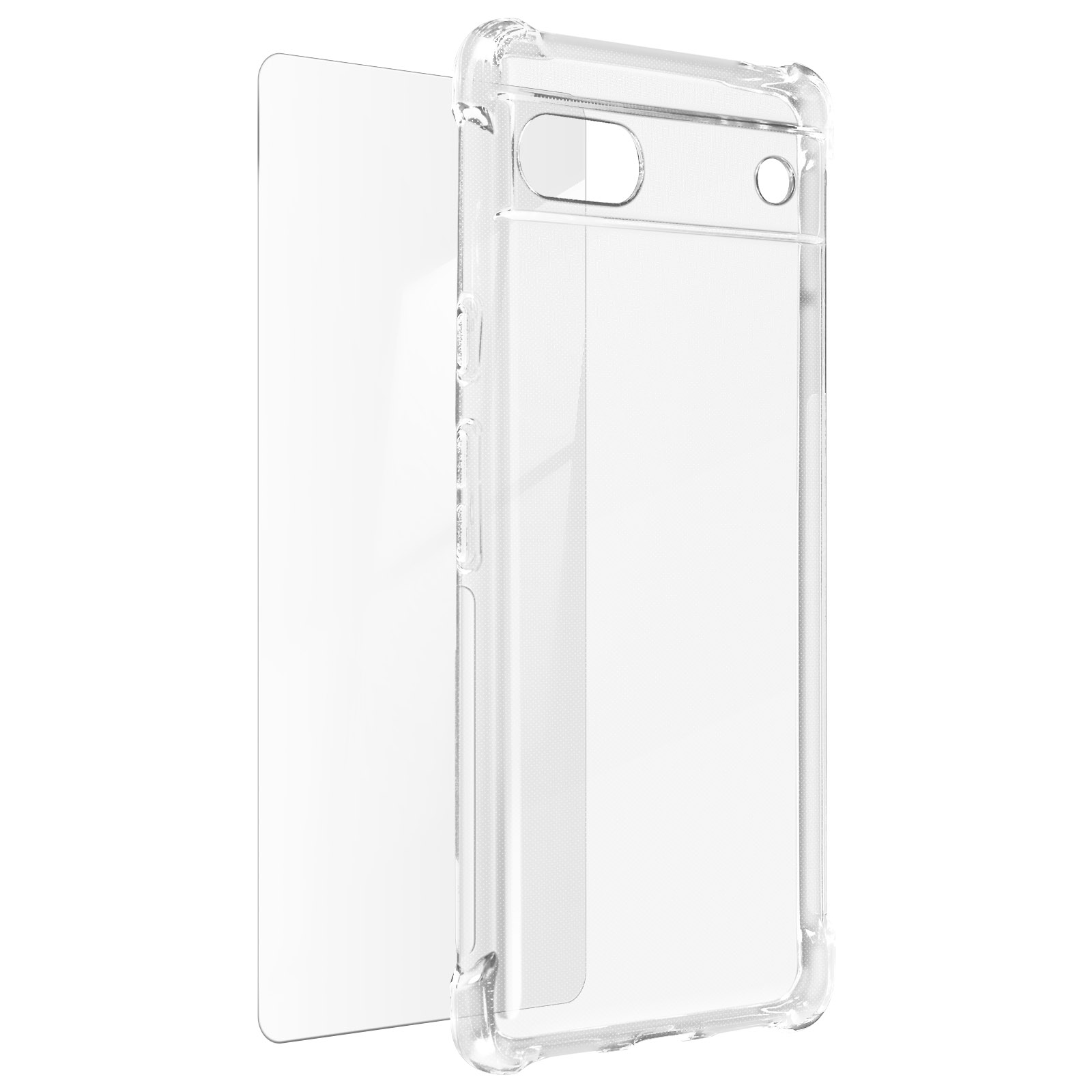 Transparante telefoonhoes met een schermbeschermer. De hoes is transparant en beschermt de telefoon.