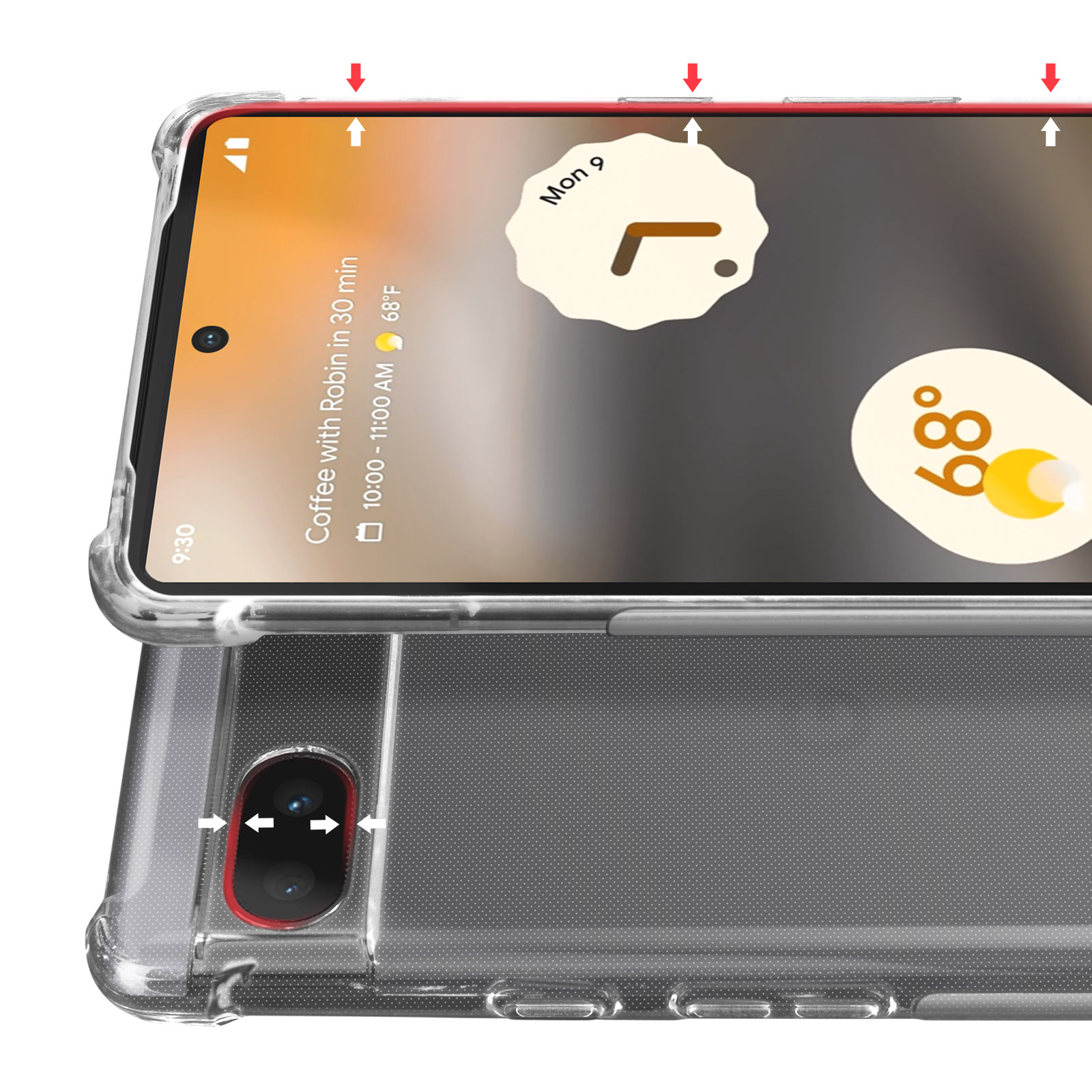 Close-up van een telefoonscherm met de interface. Een beschermhoes is zichtbaar.
