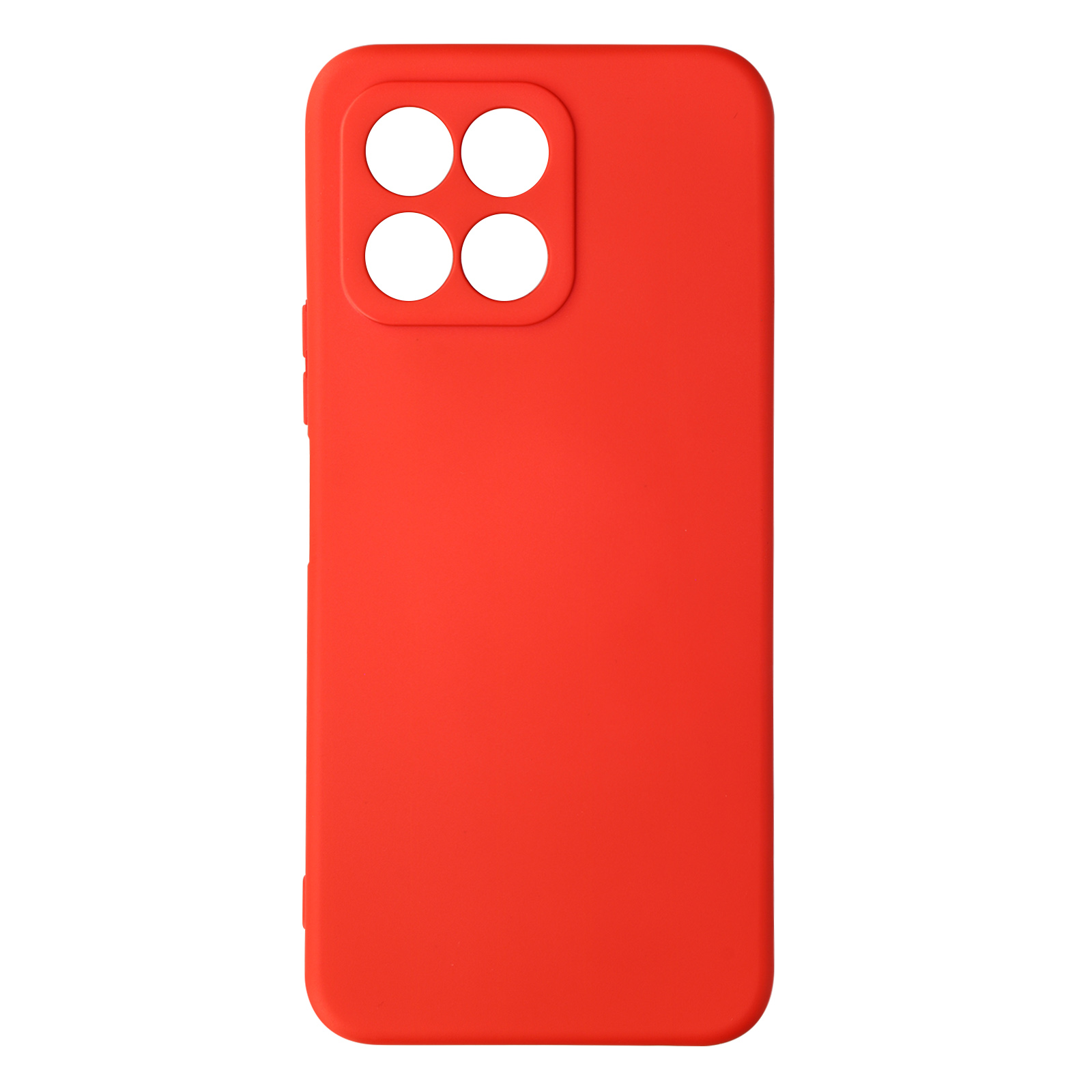 Une coque de smartphone rouge avec un trou pour la caméra.