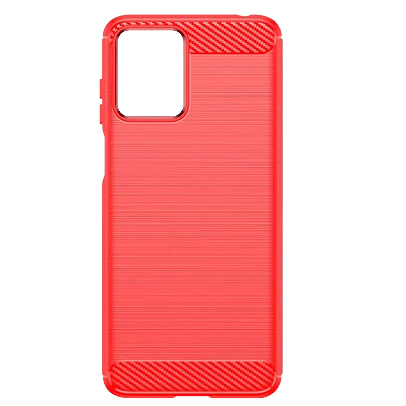 Custodia per telefono rossa con superficie strutturata, con ritaglio per la fotocamera.