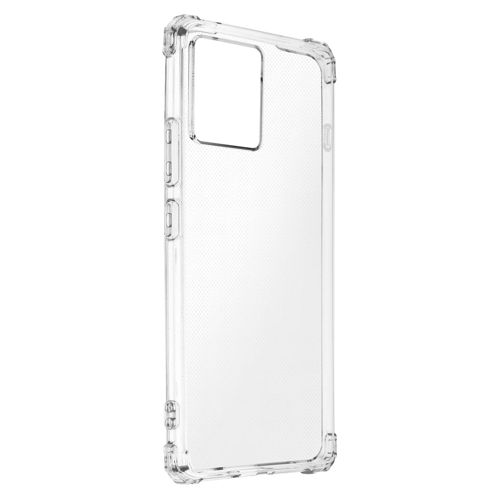 Een doorzichtige telefoonhoes met beschermende randen, ontworpen voor een smartphone.