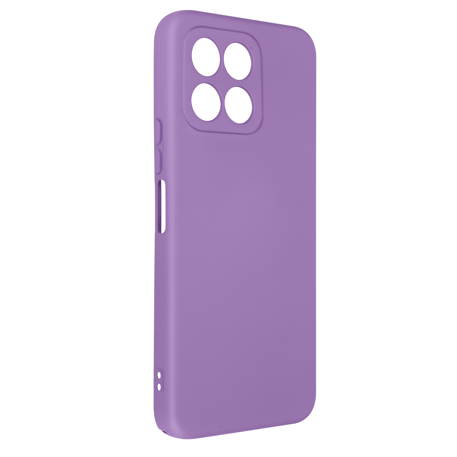 Een paars telefoonhoesje. De hoes heeft vier cameragaten en twee knoppen.