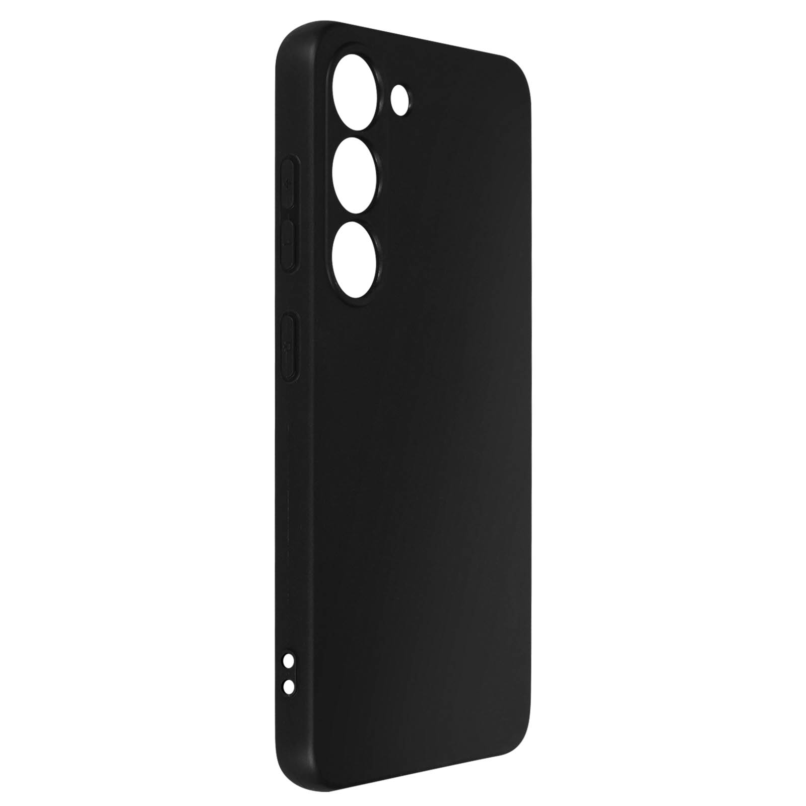 Eine schwarze Handyhülle mit Knöpfen und Kameraausschnitten.