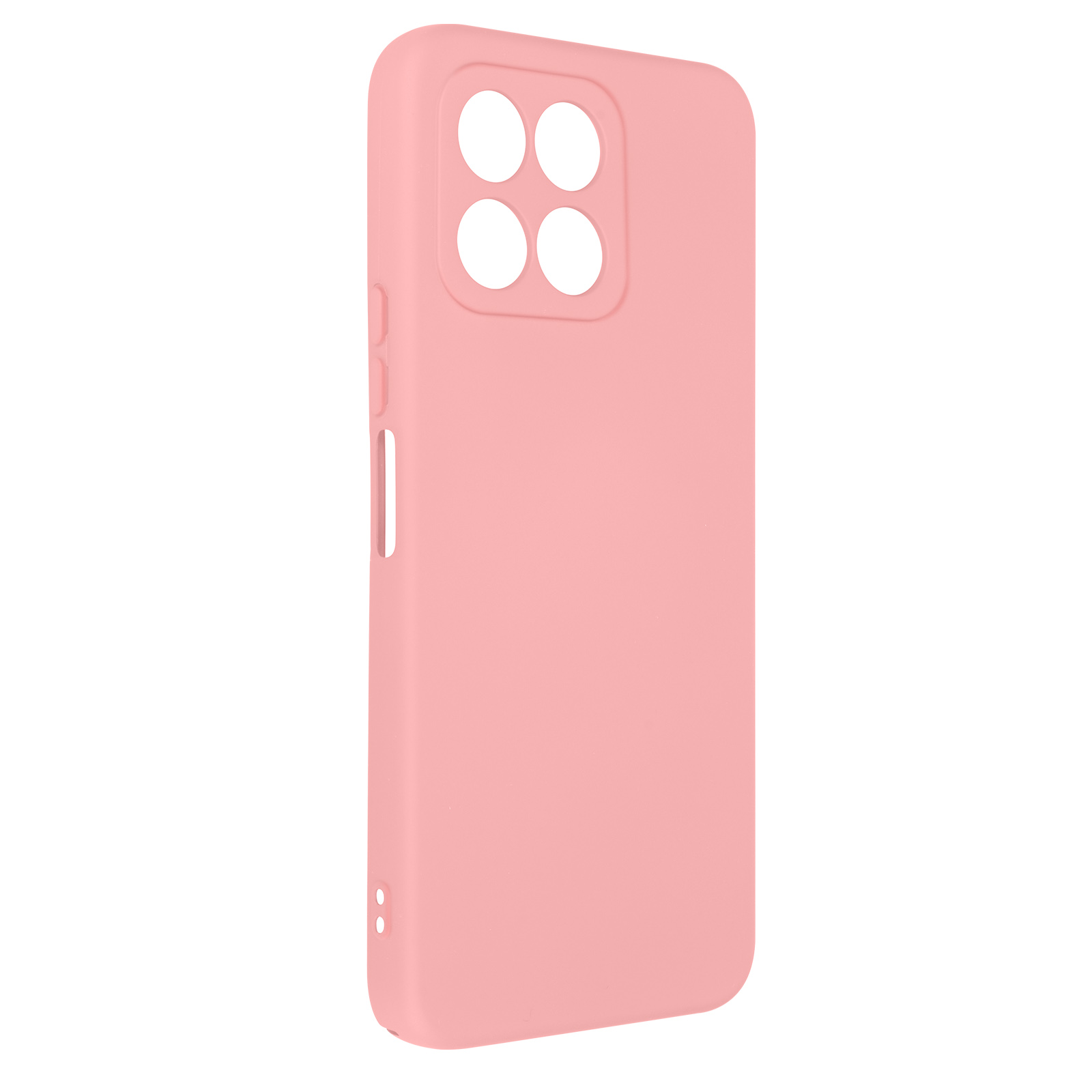 Coque de téléphone rose avec découpes pour caméra, boutons et surface lisse. Conçue pour un téléphone.