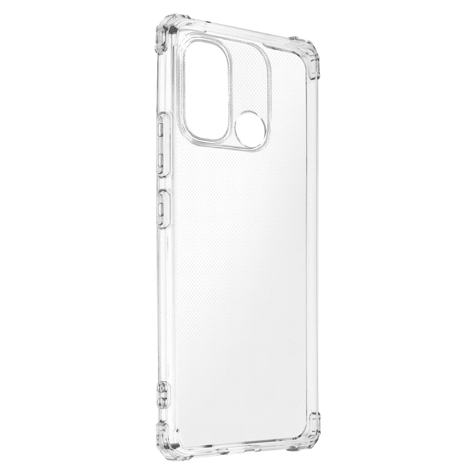 Coque de téléphone transparente, transparente, montrant la découpe de la caméra, les boutons latéraux et l'arrière.