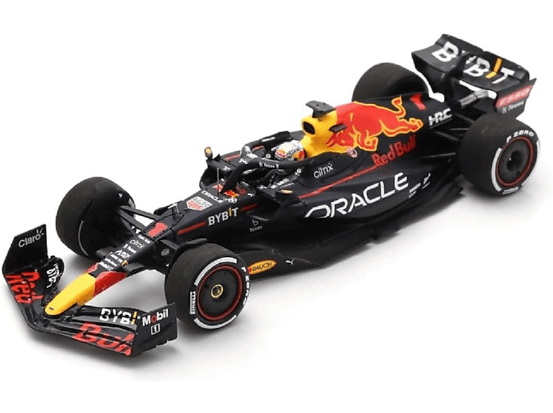 Helm, Racing Red (mit Spielzeugauto #1 18-38062 BBURAGO Modellauto - RB18 Maßstab Bull F1 1:43) - Verstappen