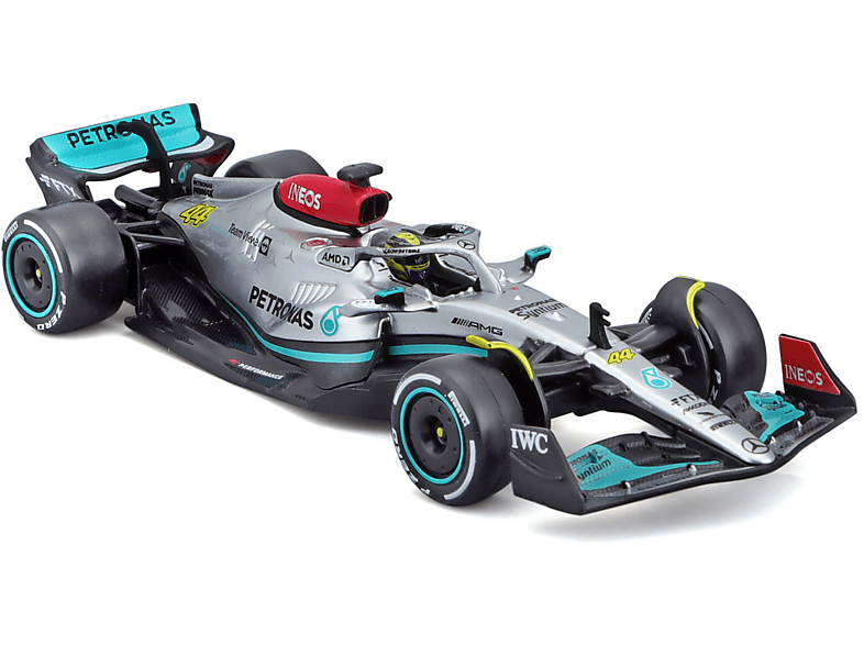 BBURAGO 18-38066 - Modellauto Fahrer, 1:43) F1 Hamilton #44 W13 (mit E Maßstab - Spielzeugauto Mercedes-AMG Performance
