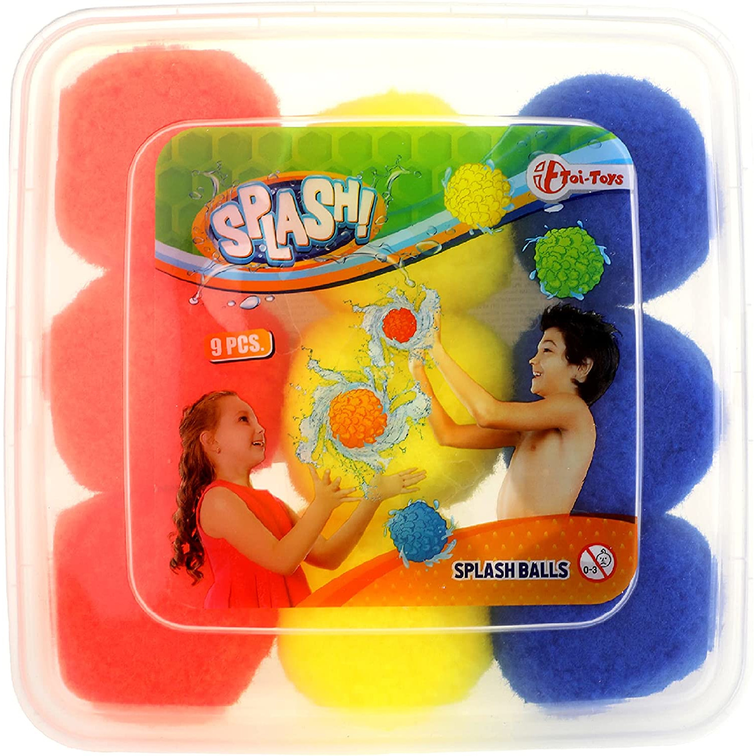 Eine Box mit Splash-Bällen mit zwei Kindern auf der Vorderseite.