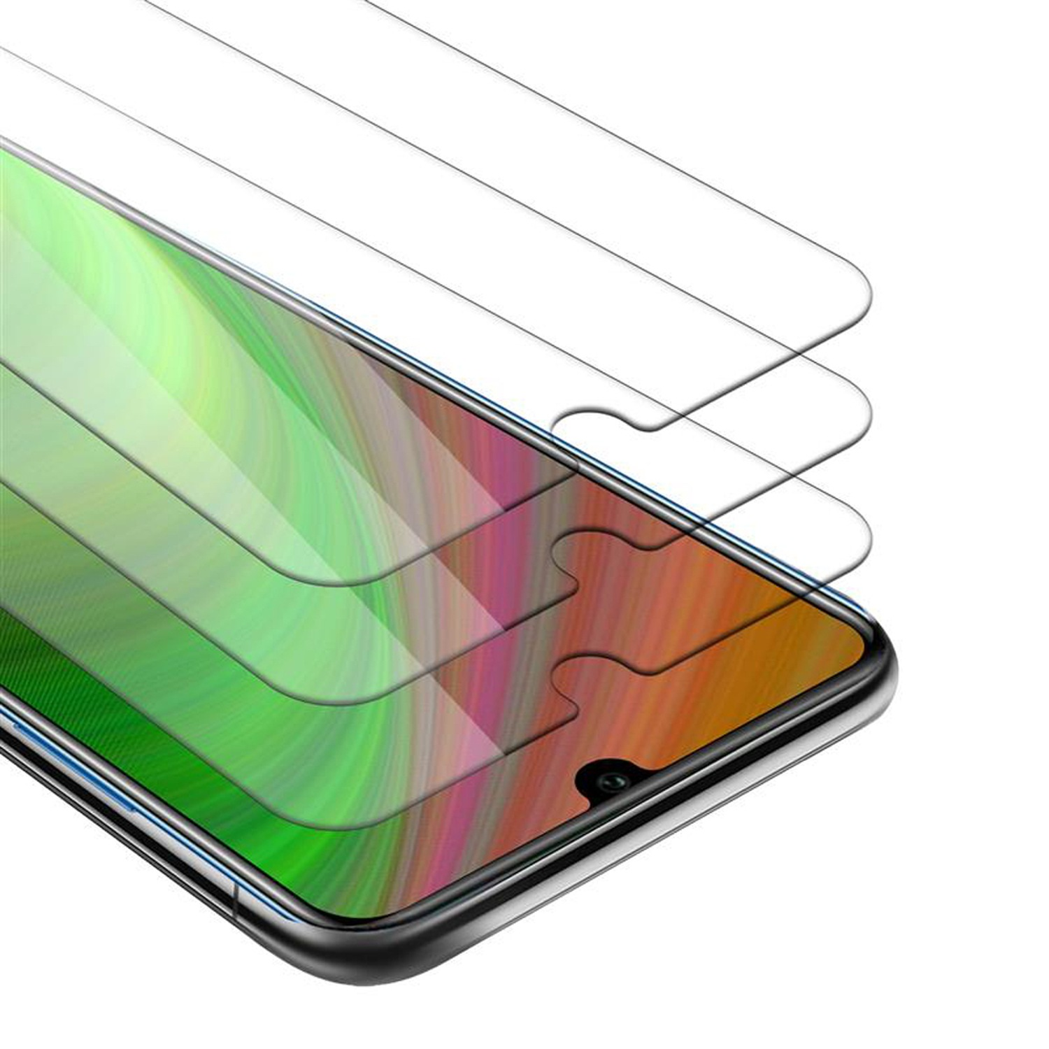 Pellicole protettive per schermo smartphone. Trasparenti, a strati, con sfondo colorato.
