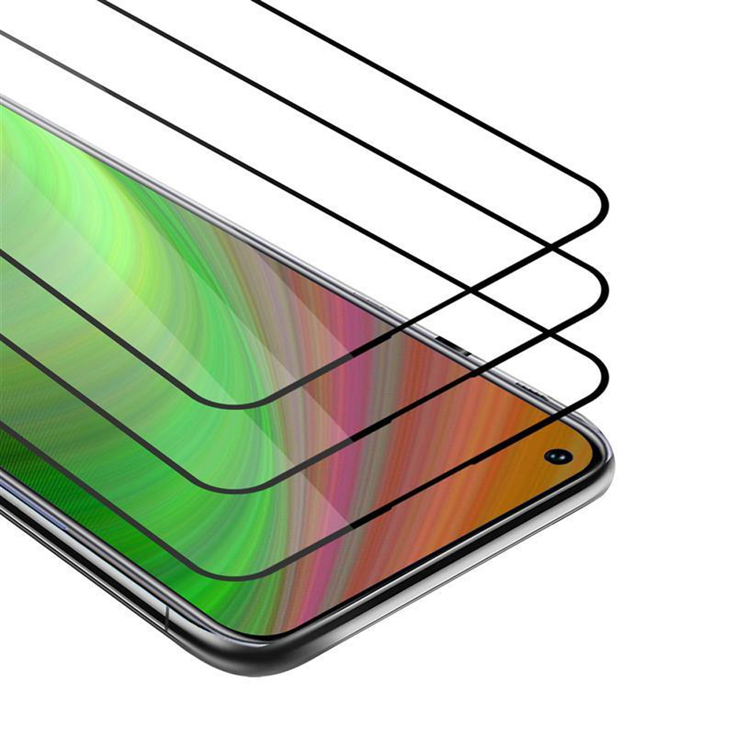 Primer plano de una pantalla de teléfono con múltiples protectores de pantalla.