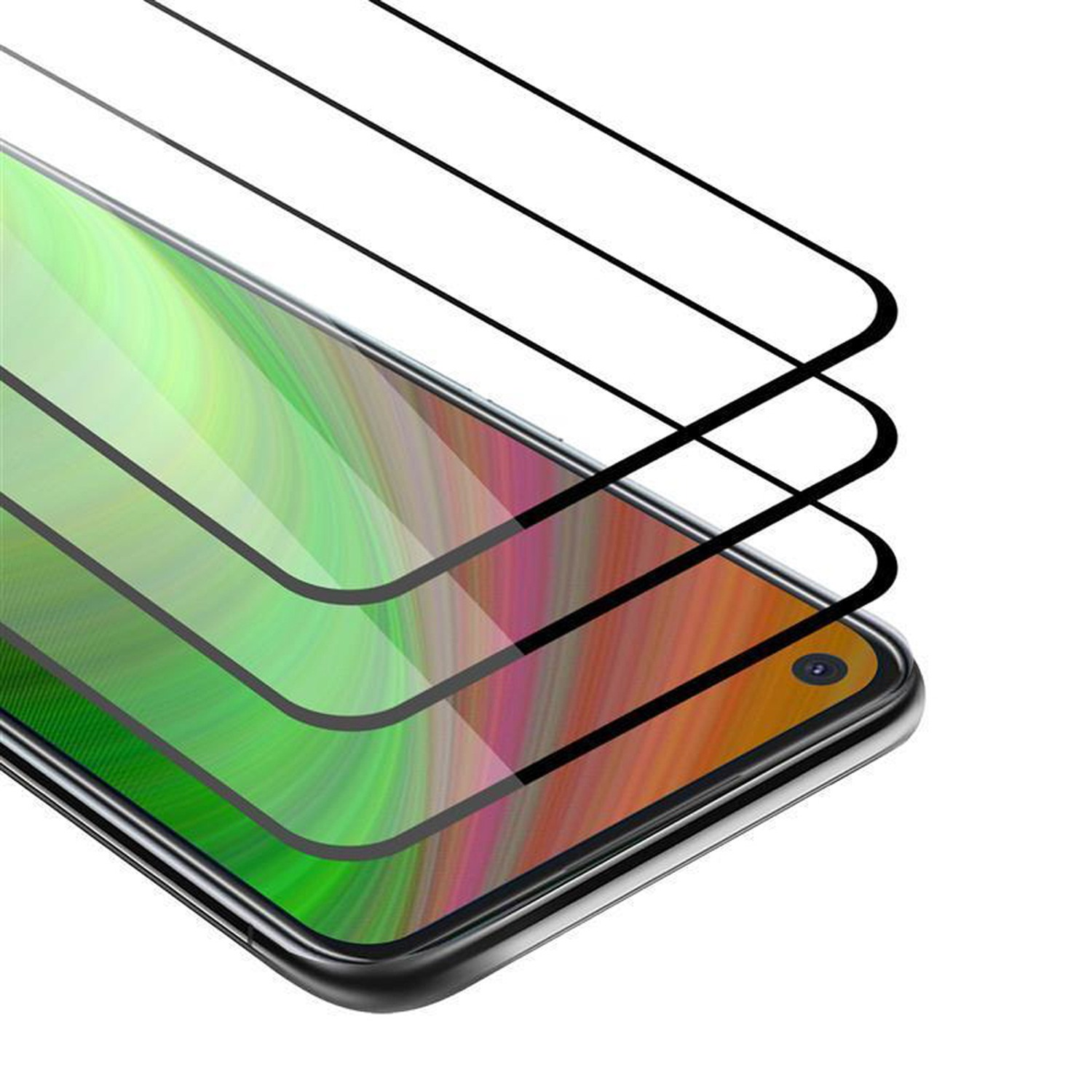 Pellicole protettive per schermo smartphone. Trasparenti, a strati, con sfondo colorato.