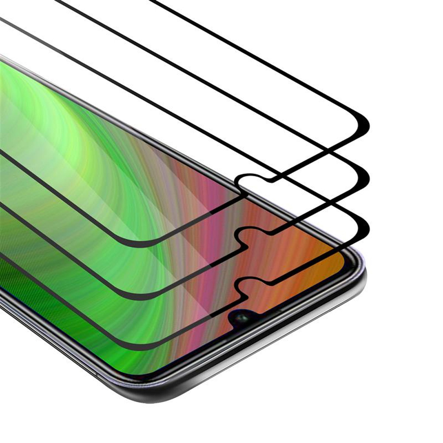 Pellicola protettiva per schermo del telefono. Diversi strati di vetro posizionati sullo schermo del telefono.
