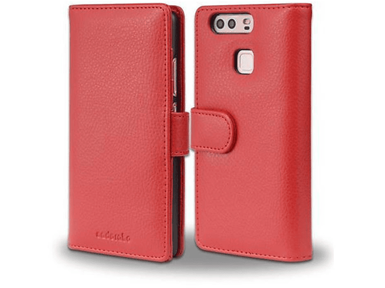 mit Bookcover, Book Kartenfach Hülle Huawei, ROT CADORABO INFERNO Standfunktuon, P9,