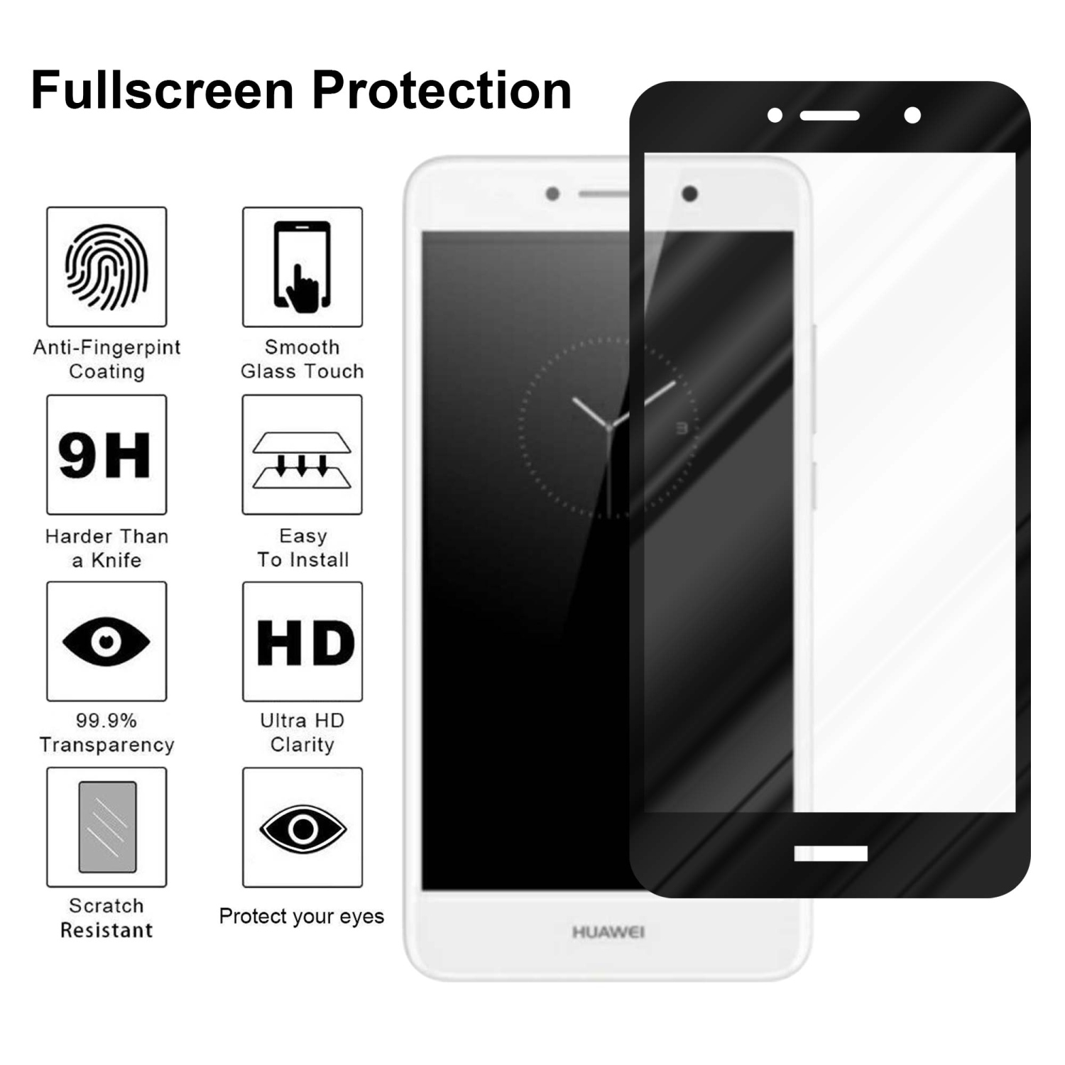 Un telefono con protezione schermo. Vengono visualizzate icone delle funzioni.