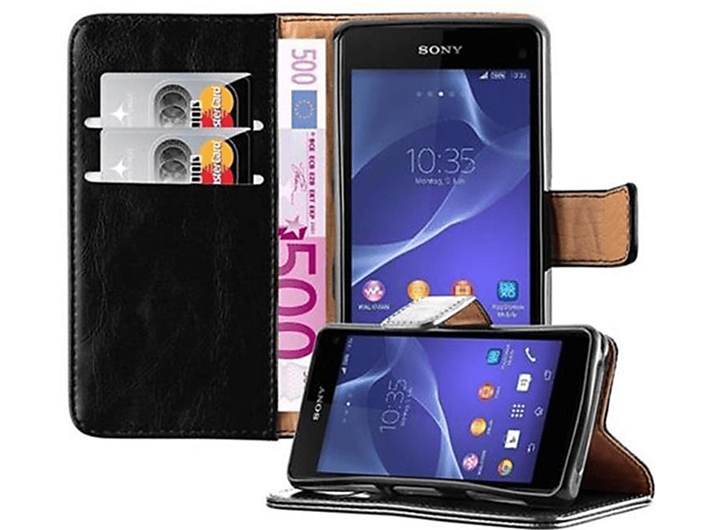 CADORABO Hülle Luxury GRAPHIT Xperia SCHWARZ Sony, Style, Book COMPACT, Bookcover, Z1