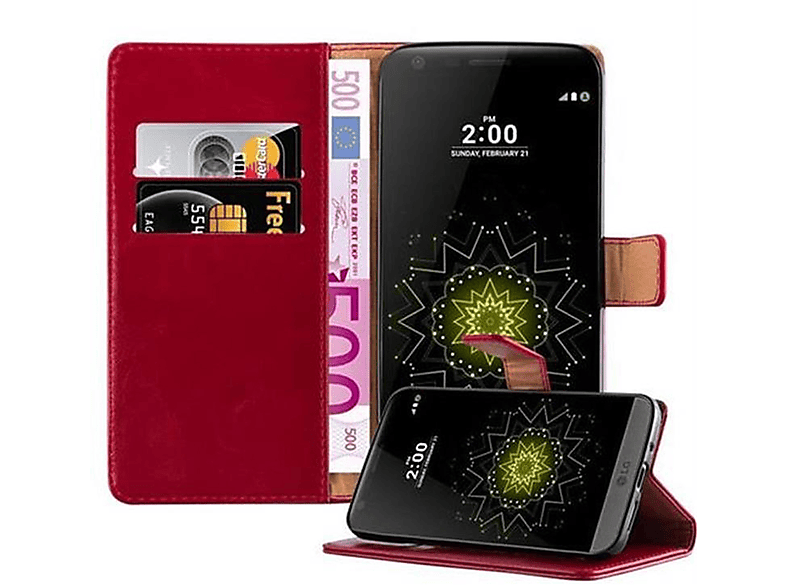 CADORABO Hülle Luxury Book Style, Bookcover, LG, G5, WEIN ROT