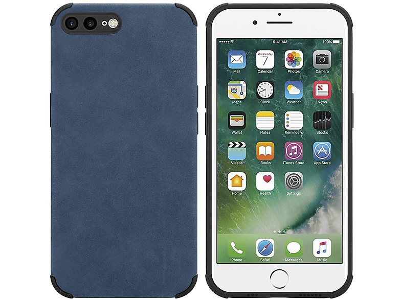 TPU PLUS 8 / edler Hülle Apple, / CADORABO mit Blau iPhone Rückseite, Saphier 7S Kunst-Wildleder Silikon PLUS PLUS, aus 7 Backcover,