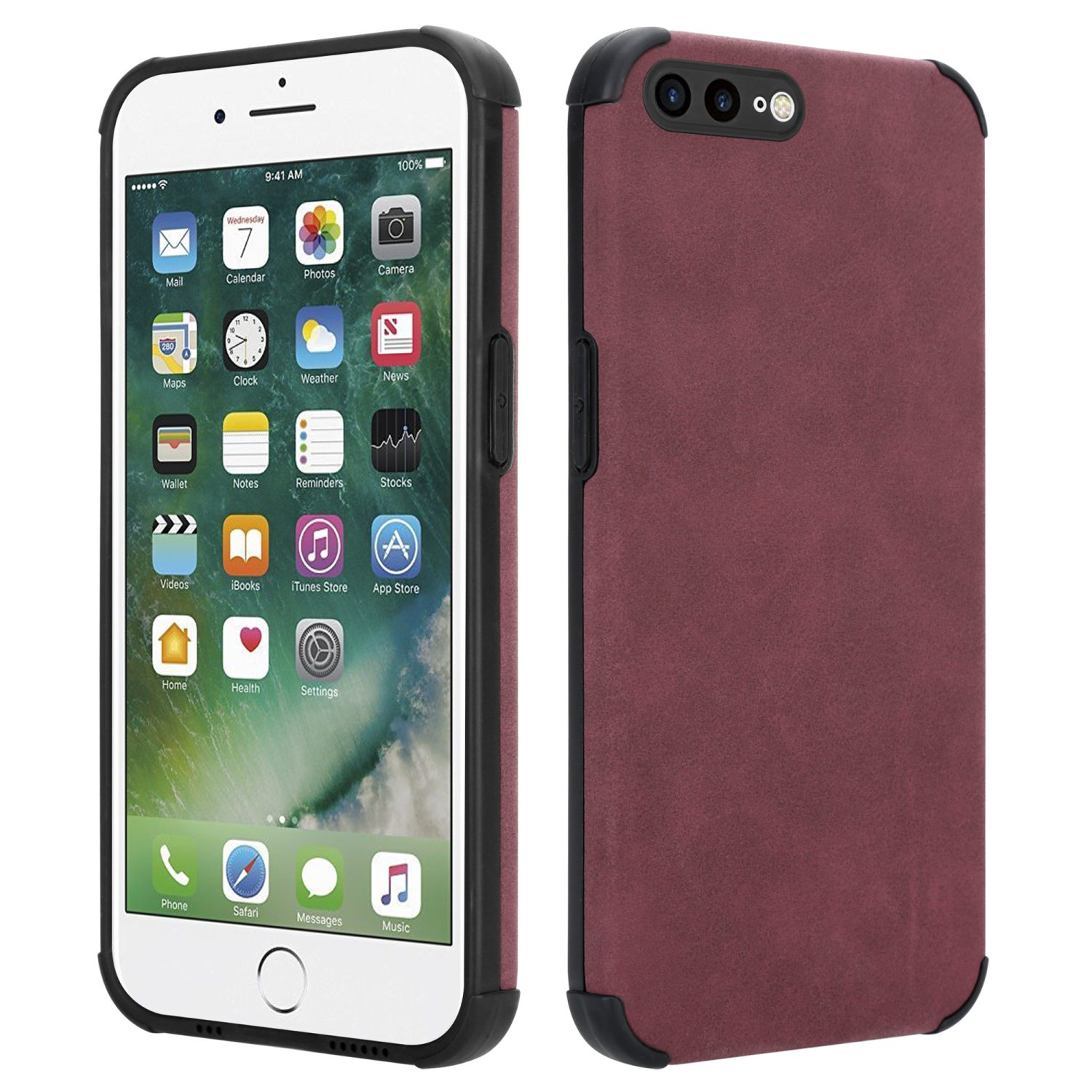 Zwei iPhone-Hüllen auf weißem Hintergrund. Links auf dem Telefon, rechts eine Hülle.