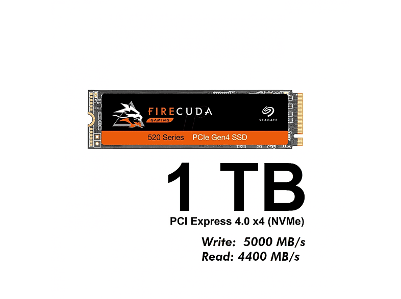 SEAGATE FireCuda 520 SSD 1TB PCI Express 4.0 x4 NVMe (ZP1000GM3A002), 1 TB, SSD, intern
