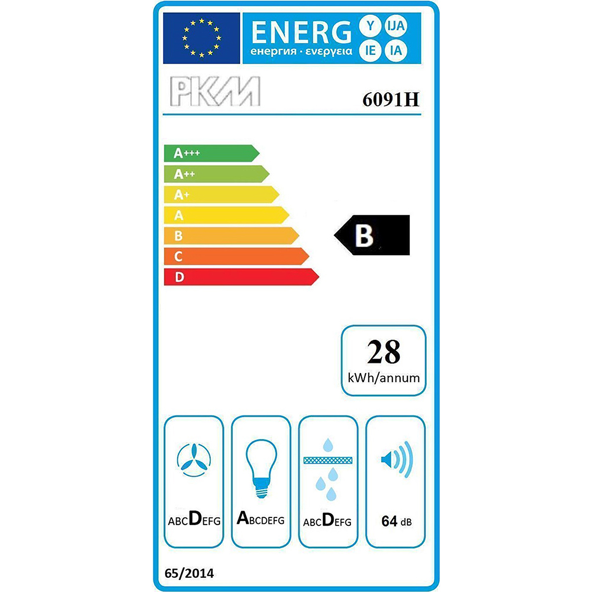 Energieeffizienzlabel. Hat mehrere Energieklassen und die Kennzeichnung B.