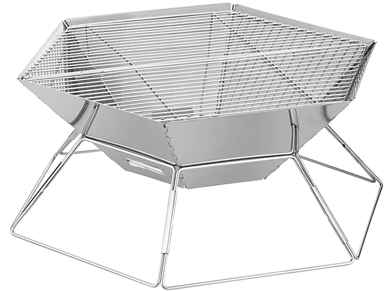Grill Silber Holzkohlegrill, Edelstahl Barbecue Sechseckig Outdoor Klappbarbecue Tragbar Grill FEI