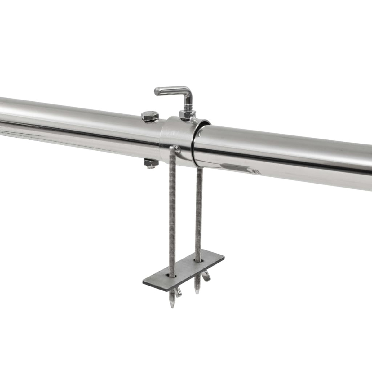 Metallstütze mit horizontaler Stange, die mit Schrauben zusammengehalten wird. Silber-Finish.