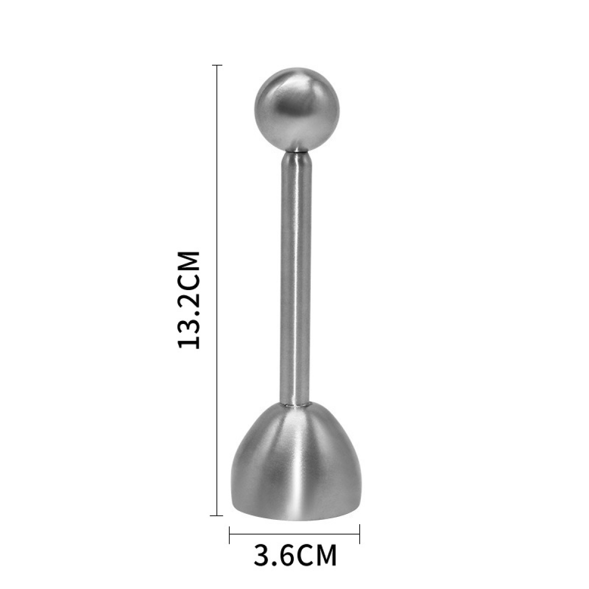 A silver egg topper with a long handle and a base.