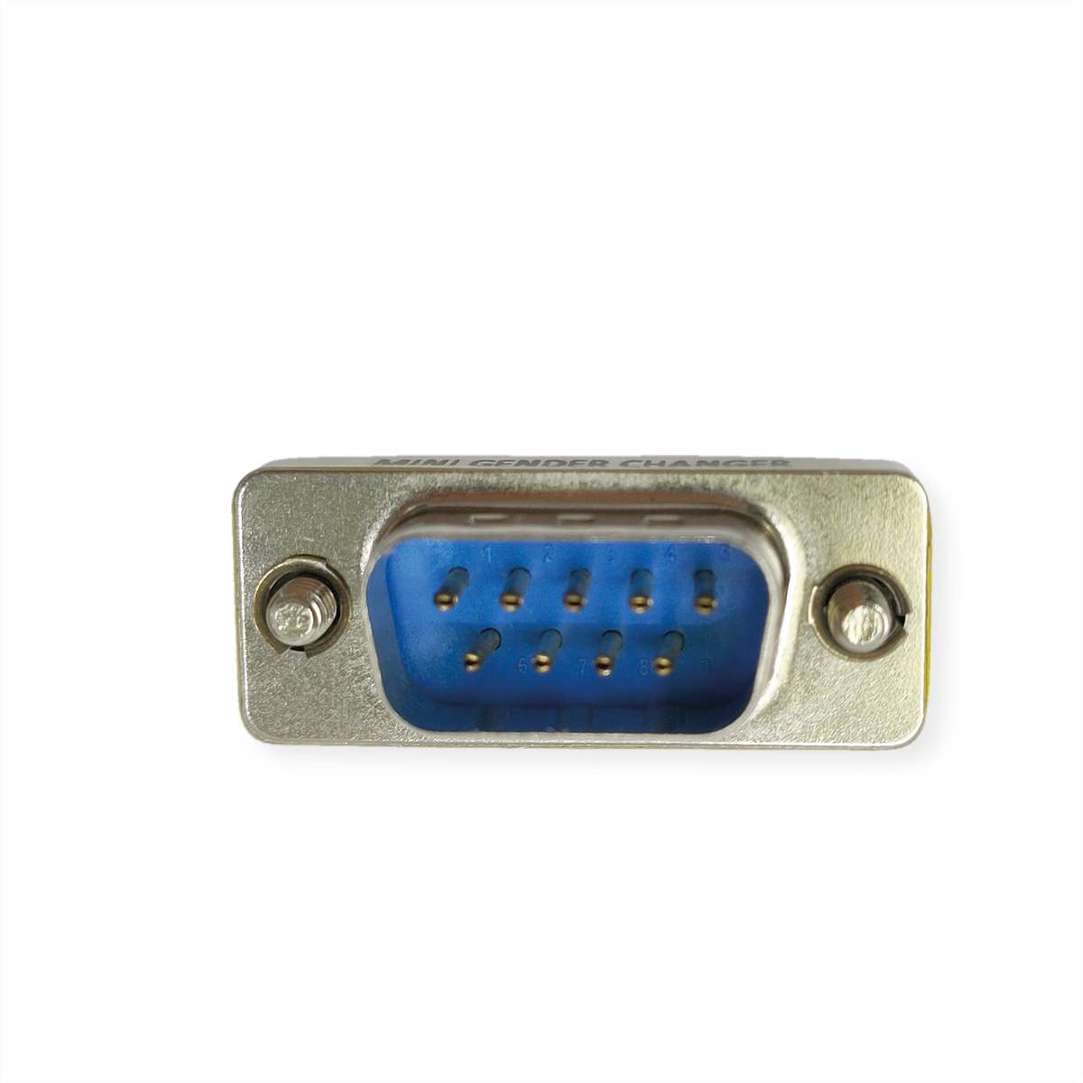 Connecteur bleu mini changeur de genre mâle vers femelle à 9 broches.