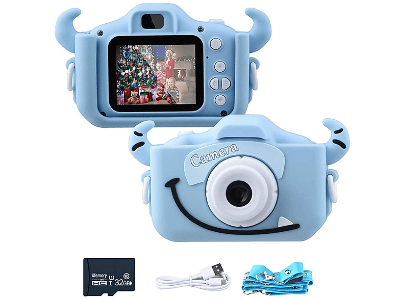 KINSI Kinder Kamera,Spielzeug-Kamera, LCD Kinderkamera Megapixel, Kinderkamera, 20 32GB Blaue