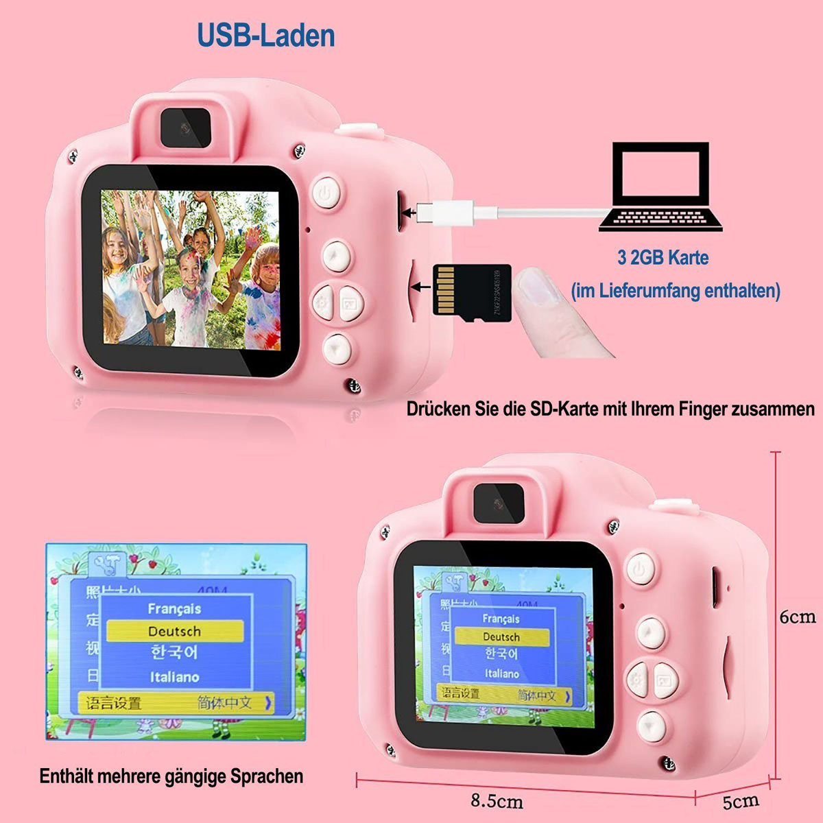 Kinderkamera, LCD Kinderkamera Kinderkamera, KINSI Megapixel, Kamera,Kreative Kinder Rosa 32GB 20