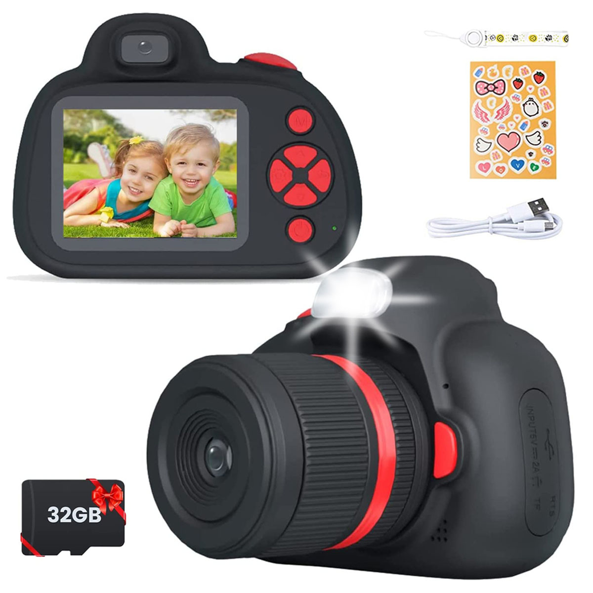 KIND JA Kinder Kamera,Digitalkamera,Es können werden.Video,mit gemacht Schwarze Kinderkamera Kinderkamera, LCD- Blitzlicht Fotos