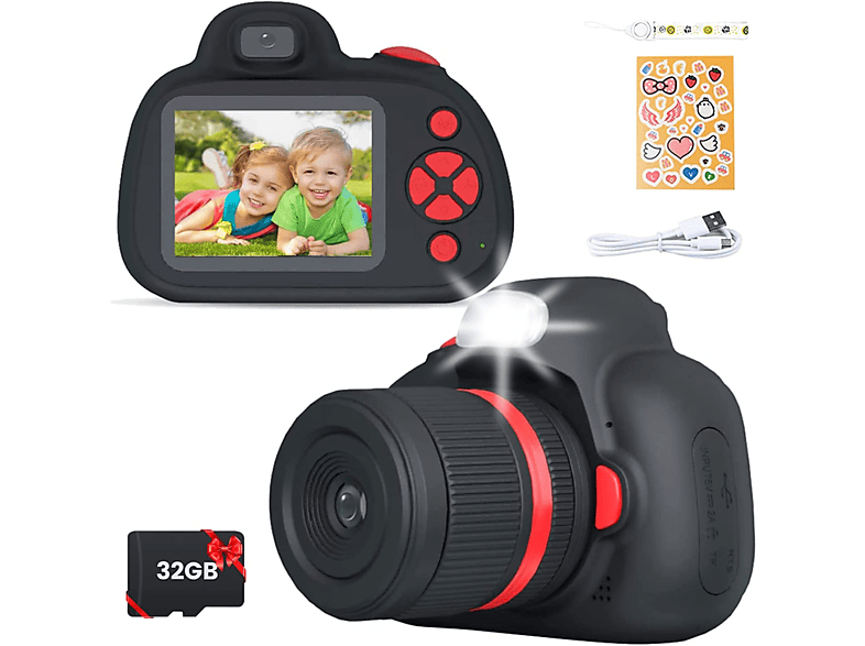 KIND JA Kinder Kamera,Digitalkamera,Es können Fotos gemacht werden.Video,mit Blitzlicht Kinderkamera Schwarze Kinderkamera, LCD-