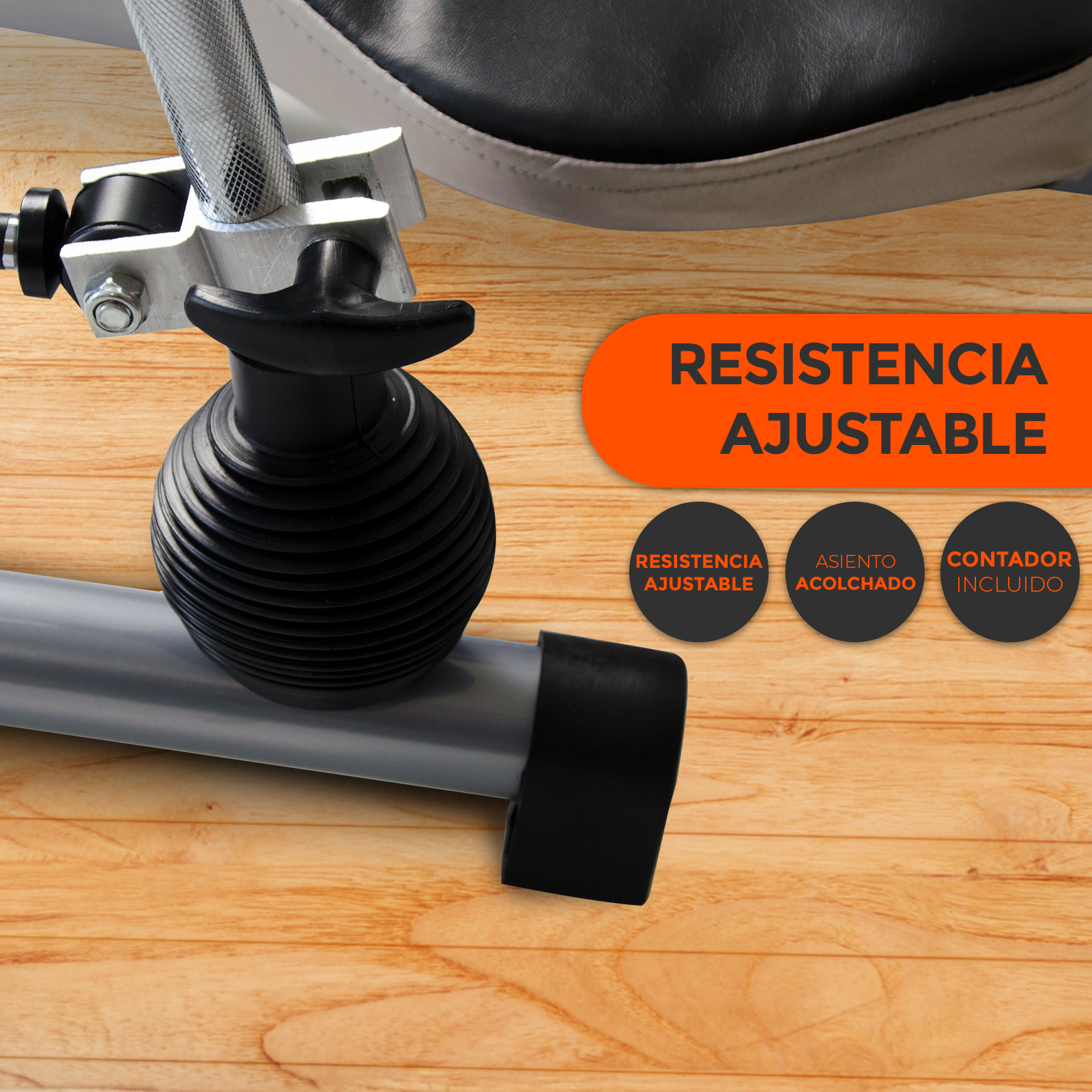 Componente de bicicleta estática con resistencia ajustable. Incluye resistencia ajustable, asiento acolchado y contador.