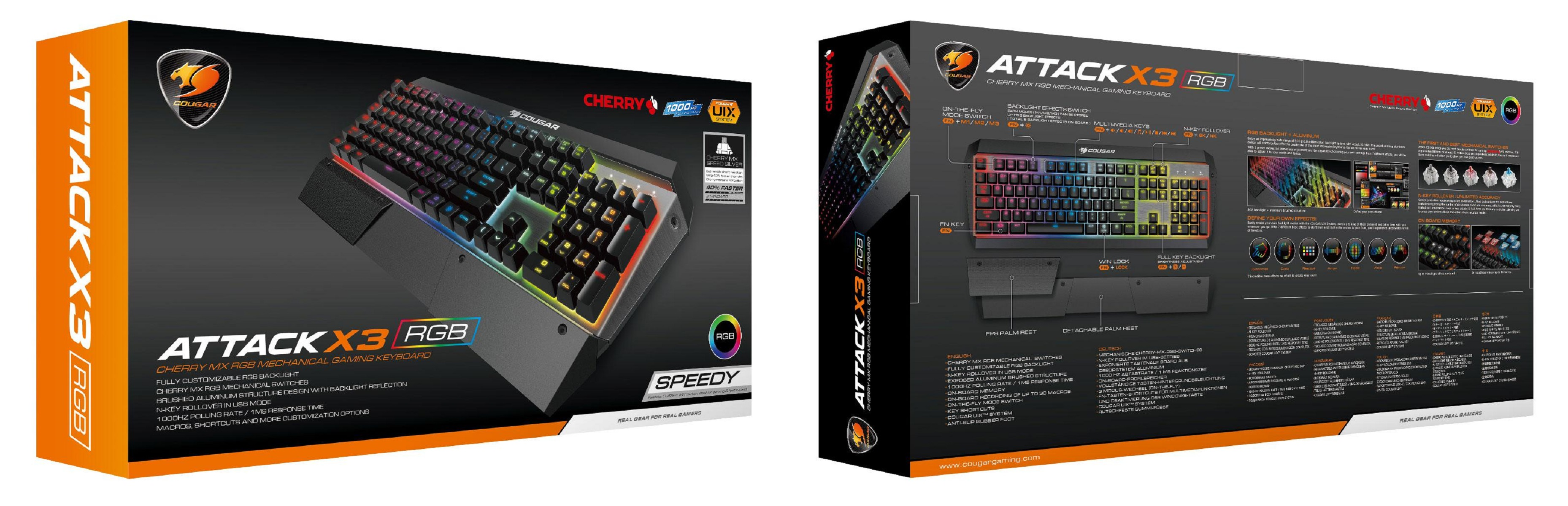 Zwei Bilder eines Tastaturkartons. Eines zeigt die Box und das andere die Rückseite.
