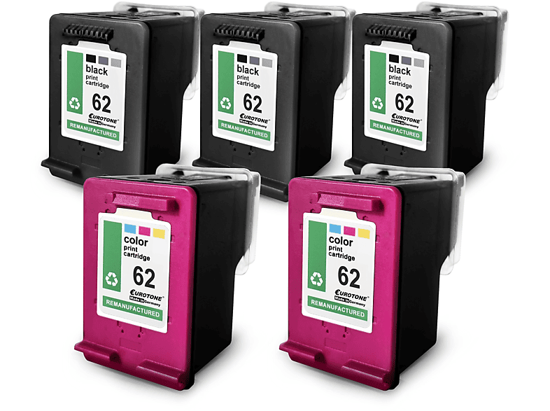 EUROTONE ersetzt HP 5er (C2P07AE / Tintenpatrone / Set 62XL C2P05AE 62XL) 62XL Mehrfarbig