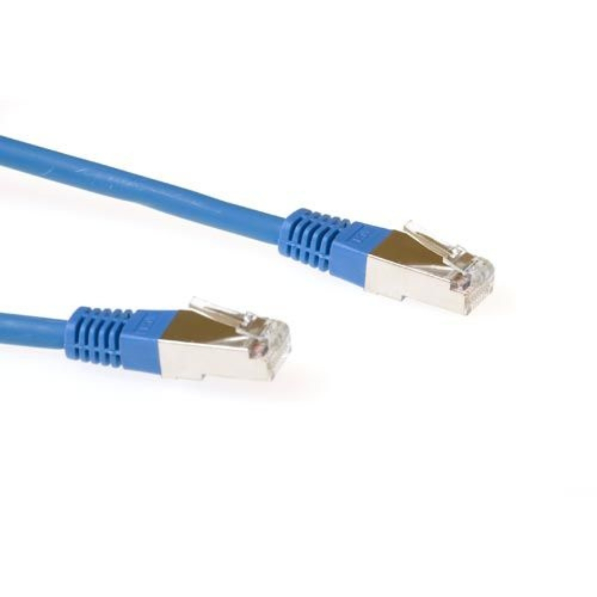 Blue network cable with connectors. The cable is shown against a white background, with focus on the connectors.