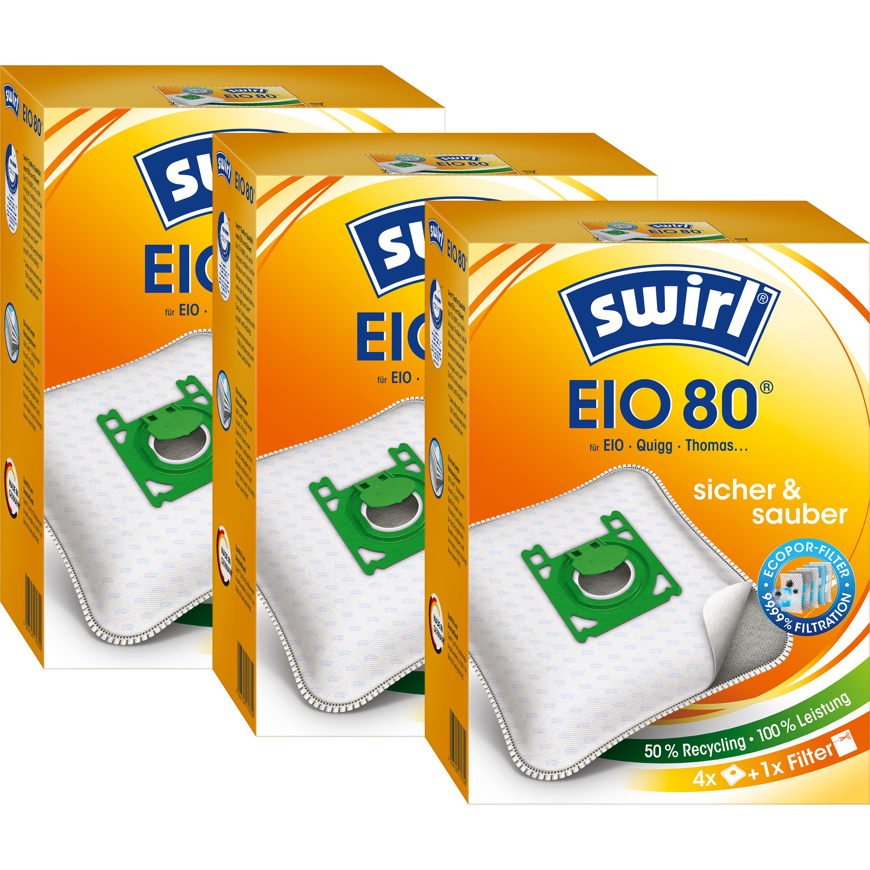 3 EcoPor SWIRL x 80 EIO Staubsaugerbeutel 4er-Pack