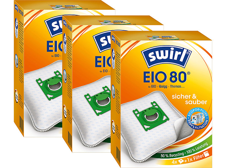 3 EcoPor SWIRL x 80 EIO Staubsaugerbeutel 4er-Pack