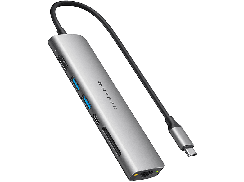 Type-C Slab Grau 7-in-1 HYPER Dockingstation, Drive USB
