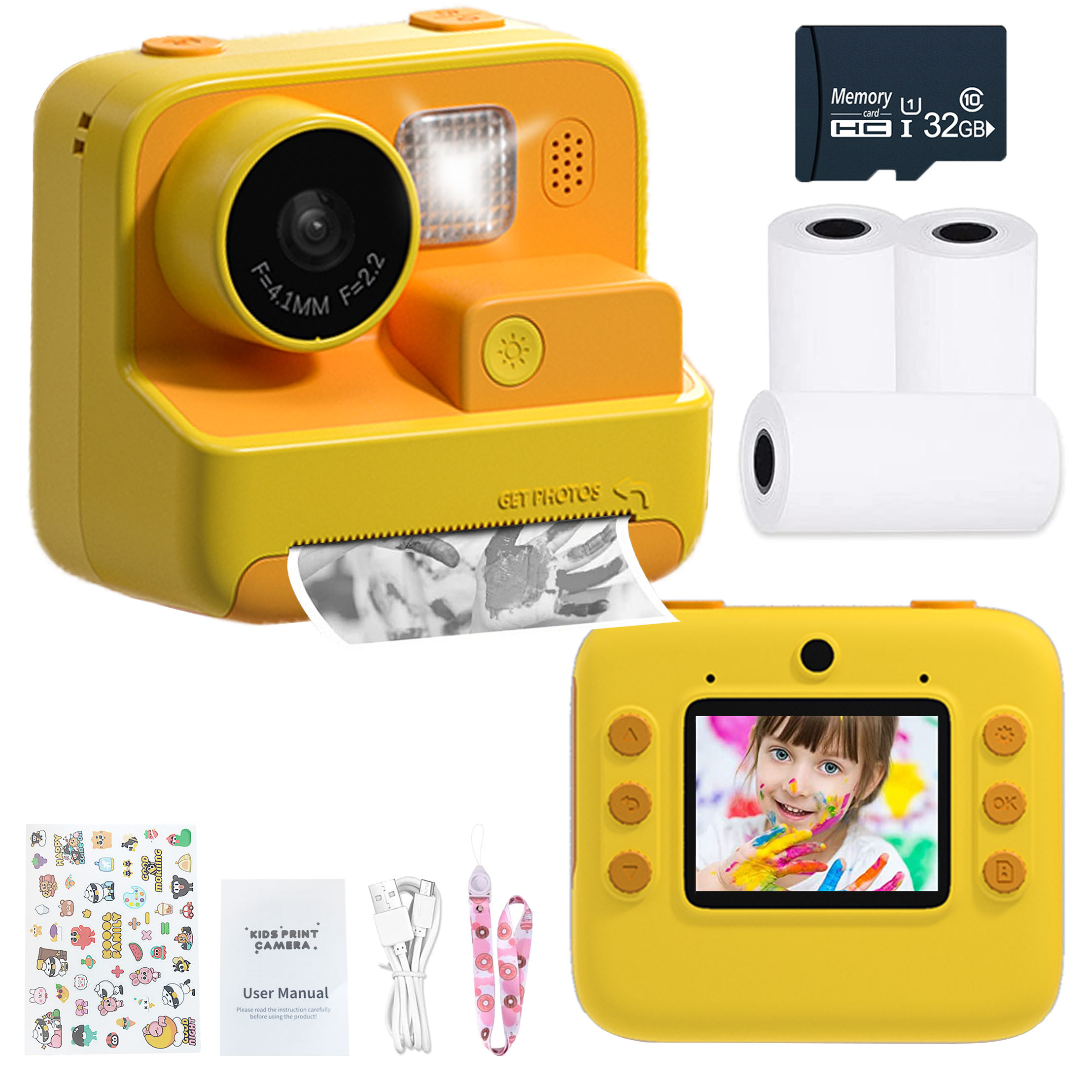 KIND Polaroid Sofortbildkamera, 48 Gelb Kinderkamera, JA Spielzeugkamera, Megapixel Druckkamera,