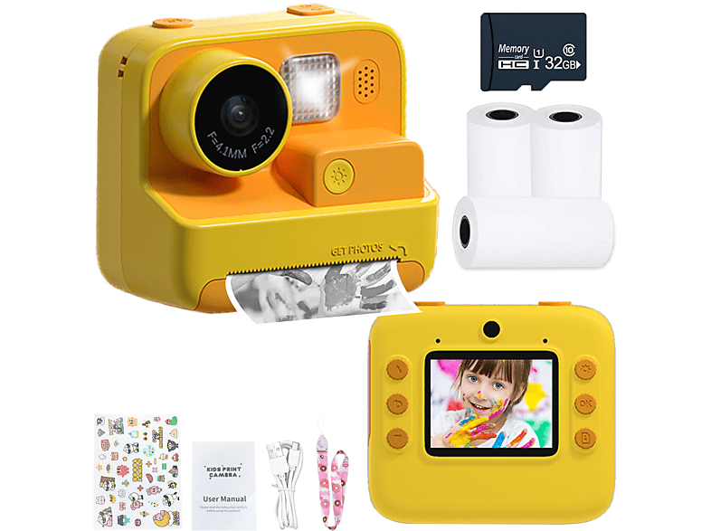 KIND JA Kinderkamera, Druckkamera, Spielzeugkamera, 48 Megapixel Sofortbildkamera, Polaroid Gelb