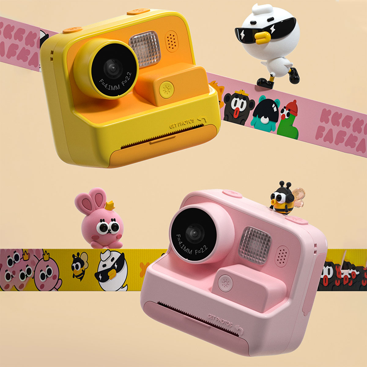 Druckkamera, Megapixel JA Polaroid 48 Sofortbildkamera, Spielzeugkamera, KIND Kinderkamera, Rosa