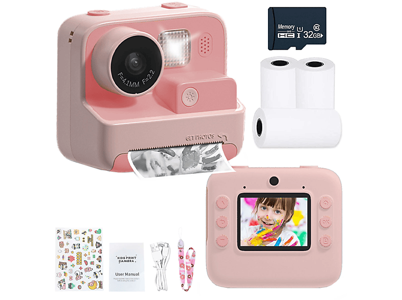 Druckkamera, Megapixel JA Kinderkamera, KIND Polaroid Spielzeugkamera, Sofortbildkamera, 48 Rosa