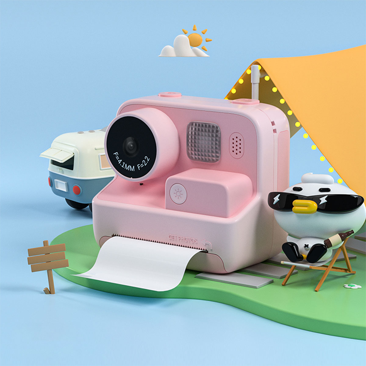 Druckkamera, Megapixel JA Kinderkamera, KIND Polaroid Spielzeugkamera, Sofortbildkamera, 48 Rosa